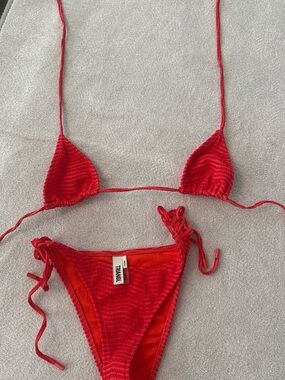 triangl swimwear Red Textured String Bikini size small bottom xs top